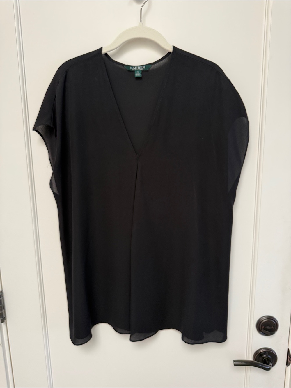 Lauren Ralph Lauren black v-neck flowy cap sleeve blouse XL
